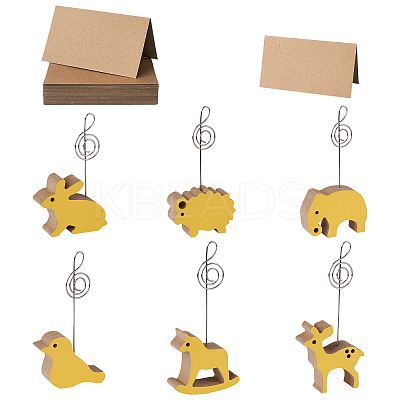 6Pcs 6 Style Animal Wood Name Card Holder ODIS-KS0001-02-1