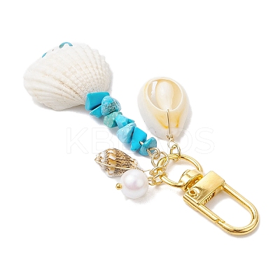 4Pcs 4 Styles Synthetic Turquoise Chip Bead and Shell Pendant Decorations HJEW-JM02915-1