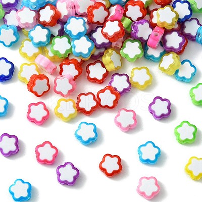 200Pcs 8 Colors Transparent Flower Acrylic Beads TACR-YW0001-91-1