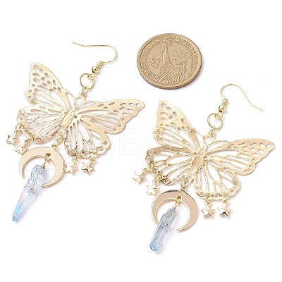Natural Quartz Crystal & Iron & Brass Dangle Earrings EJEW-TA00588-1