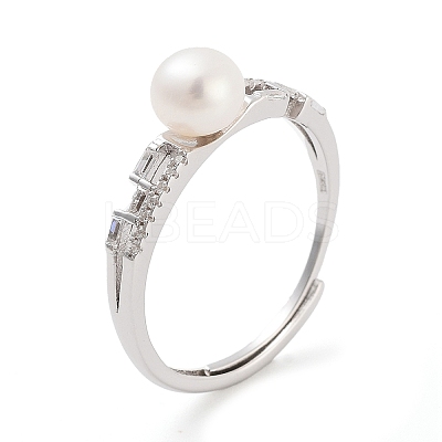 Round Natural Pearl & Cubic Zirconia Finger Rings STER-Z009-07P-1