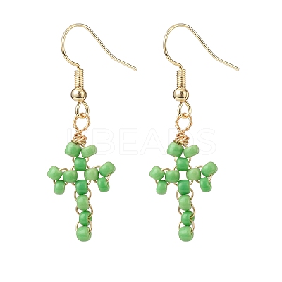 Glass Seed Braided Cross Dangle Earrings EJEW-JE05042-1