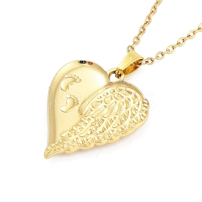 Heart with Wing 304 Stainless Steel Pendant Necklaces NJEW-G083-03A-G-1