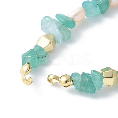 Brass Bicone & Natural Pearl & Green Aventurine Chip Beaded Bracelet Making KK-F892-21G-1