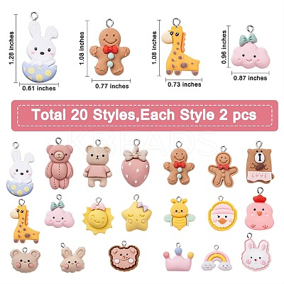 40Pcs 20 Style Opaque Resin Pendants RESI-SZ0002-70-1