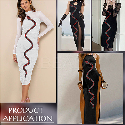 Snake Paillette Rhinestone Cloth Sew on Appliques PATC-WH0008-138-1