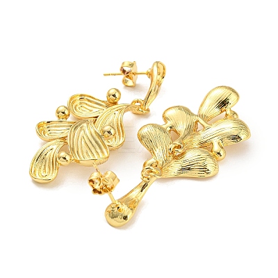 Leaf Shape Rack Plating Brass Dangle Stud Earrings EJEW-K263-06G-1