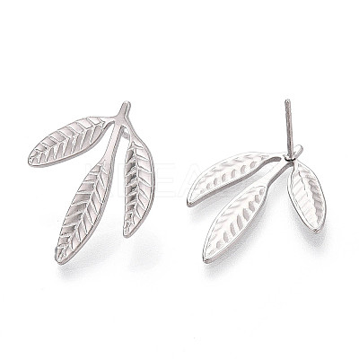 Non-Tarnish 304 Stainless Steel Leaf Stud Earrings for Women LS-EJEW-F300-11P-1