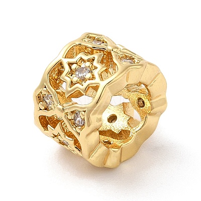 Brass Micro Pave Cubic Zirconia Hollow Rondelle European Beads KK-M248-05G-1
