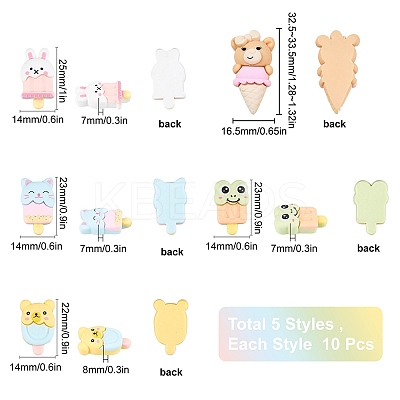 50Pcs 5 Style Resin Cabochons CRES-SC0002-31-1