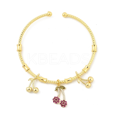 Brass Micro Pave Cubic Zirconia Fruit Charm Bangles for Women BJEW-Z089-01G-02-1