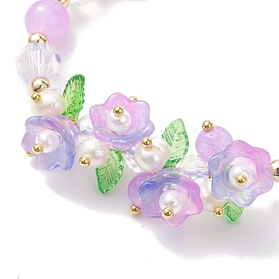 Flower Glass & Acrylic Braided Bead Adjustable Bracelets for Women BJEW-JB10446-1