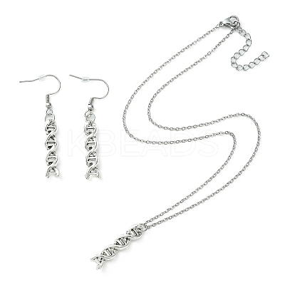 DNA Double Helix Alloy Pendant Necklaces & Danhle Earrings Jewelry Sets SJEW-JS01279-1