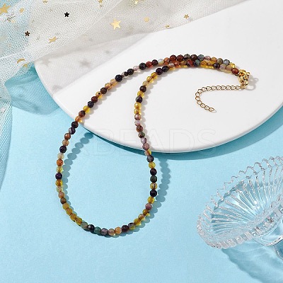 Faceted Round Natural Agate(Dyed & Heated) Beaded Necklaces for Women NJEW-JN04659-01-1