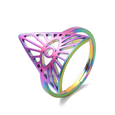 Ion Plating(IP) 304 Stainless Steel Triangle with Horse Eye Adjustable Ring for Women RJEW-M149-10RC-1