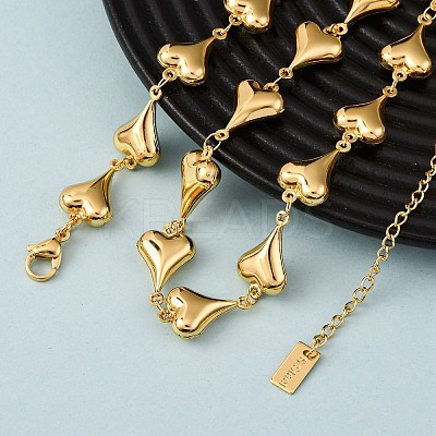 304 Stainless Steel Heart Link Chain Necklaces for Women NJEW-G178-02G-02-1