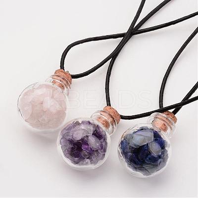 Glass Wishing Bottle Leather Cord Pendant Necklaces NJEW-JN01614-1