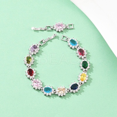 Platinum Tone Brass Micro Pave Cubic Zirconia Tennis Bracelets BJEW-B160-15P-1
