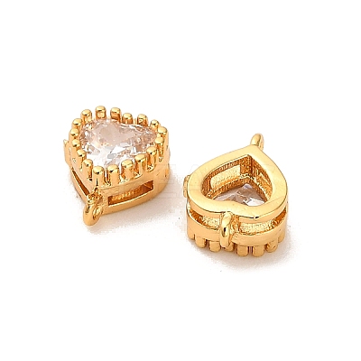 Brass Pave Clear Cubic Zirconia Heart Links Connector Charms KK-H515-01C-G-1