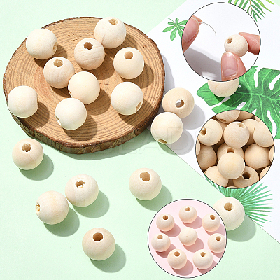 Natural Unfinished Wood Beads WOOD-SP0001-62F-1