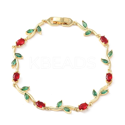 Brass Micro Pave Cubic Zirconia Link Chain Bracelets for Women BJEW-K292-01G-1