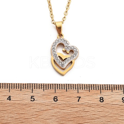304 Stainless Steel Crystal Rhinestone Heart Pendant Cable Chain Necklaces for Women LS-NJEW-Z056-01E-G-1