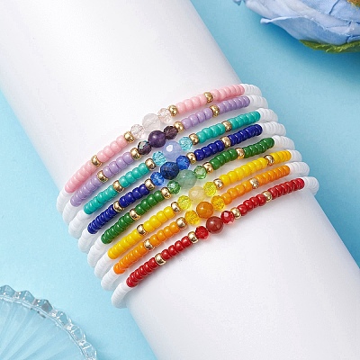 8Pcs Natural Mixed Gemstone & Glass Seed Beads Stretch Bracelets for Women BJEW-MZ00274-1