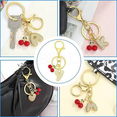 Brass Micro Pave Clear Cubic Zirconia Letter Pendant Keychain KEYC-SW00015-Y-1