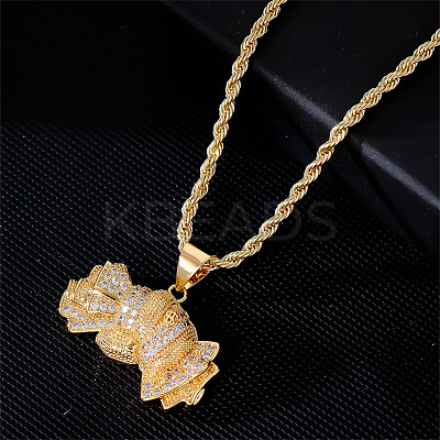 Brass Pave Clear Cubic Zirconia Dollar Pendant Necklaces for Men DC8712-1