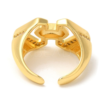 Heart Brass Micro Pave Clear Cubic Zirconia Open Cuff Rings RJEW-U008-15G-1