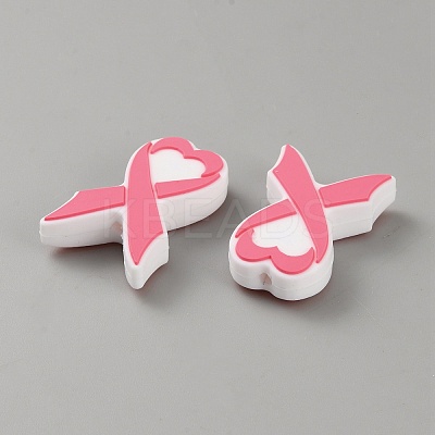October Breast Cancer Pink Awareness Ribbon Silicone Beads SIL-WH20002-001B-1