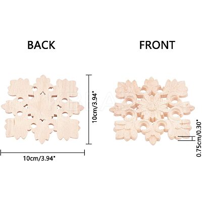 Natural Solid Wood Carved Onlay Applique Craft WOOD-WH0101-59-1