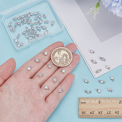 60pcs 2 Styles Brass Pave Clear Cubic Zirconia Flat Round Connector Charms KK-AR0001-81-1