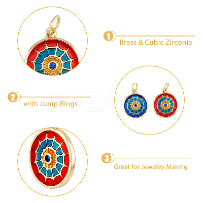 12Pcs 2 Colors Flat Round Brass Micro Pave Cubic Zirconia Charms KK-DC0002-80-1