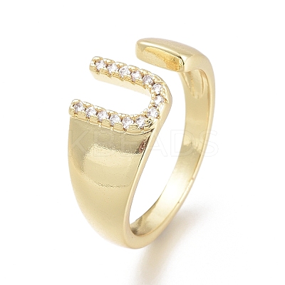 Brass Micro Pave Clear Cubic Zirconia Cuff Rings RJEW-F103-13U-G-1