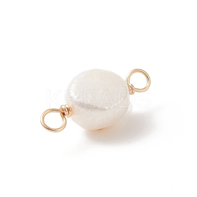 Grade AA Natural Cultured Freshwater Pearl Connector Charms with Golden Tone Alloy Slices PALLOY-JF01996-01-1