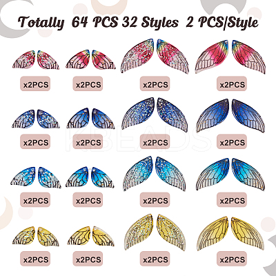 64Pcs 32 Styles Epoxy Resin Pendants FIND-CD0001-43-1