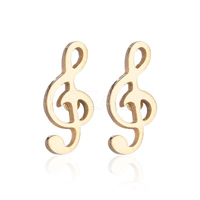 304 Stainless Steel Music Note Studs Earrings with 316 Stainless Steel Pins for Women MUSI-PW0001-23G-1