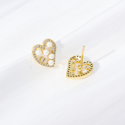 Heart Brass Clear Cubic Zirconia Stud Earrings ZD0180-1