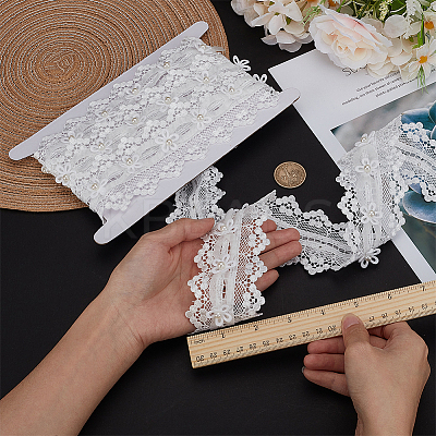 2 Yards Polyester Flower Lace Ribbons SRIB-FG0001-28-1