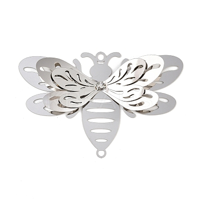 304 Stainless Steel Crystal Rhinestone 3D Insect Connector Charms STAS-H236-11C-P-1