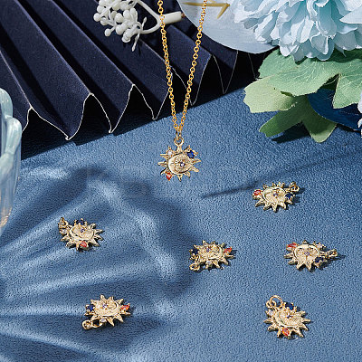 10Pcs Sun with Moon Brass Micro Pave Colorful Cubic Zirconia Pendants KK-BBC0004-16-1