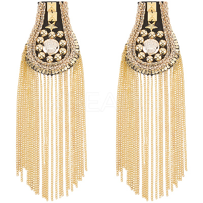 2Pcs Felt & Iron & Rhinestone Tassel Epaulette AJEW-CN0007-74B-G-1