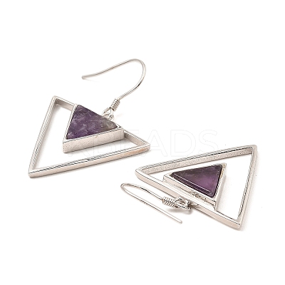 Natural Amethyst Triangle Dangle Earrings EJEW-Z024-10C-P-1