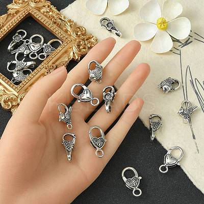 18Pcs 6 Styles Tibetan Style Zinc Alloy Lobster Claw Clasps FIND-YW0004-52-1