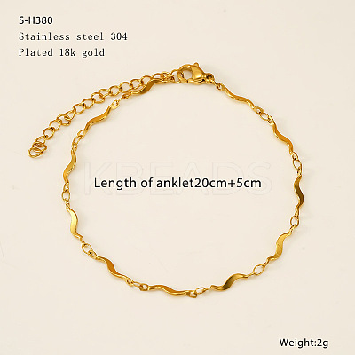 304 Stainless Steel Wavy Bar Link Chain Anklets FS-WG7E8C4-05-1