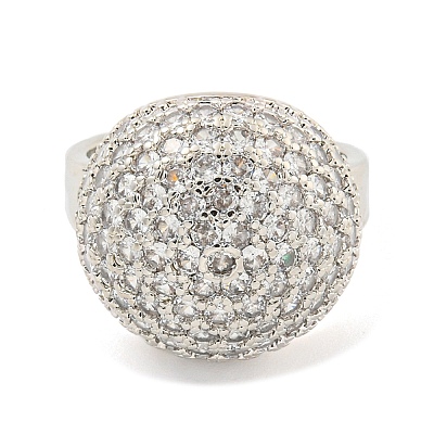 Real Platinum Plated Brass Micro Pave Clear Cubic Zirconia Cuff Rings RJEW-L113-017P-03-1