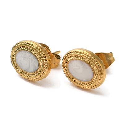 Ion Plating(IP) 304 Stainless Steel Oval Stud Earrings EJEW-C114-13C-G-1