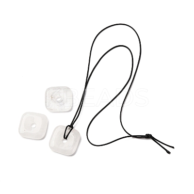Natural Quartz Crystal Square Pendants Black PU Leather Cord Necklaces NJEW-K285-01A-1