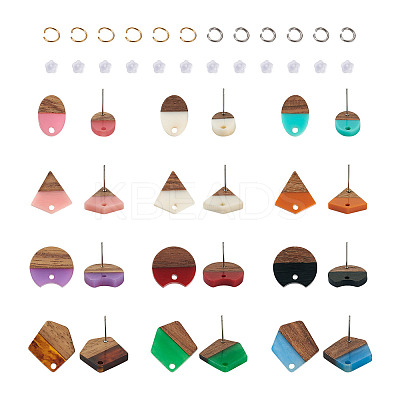 DIY 12 Pairs 12 Style Two Tone Resin & Walnut Wood Stud Earring Findings DIY-CW0001-35-1